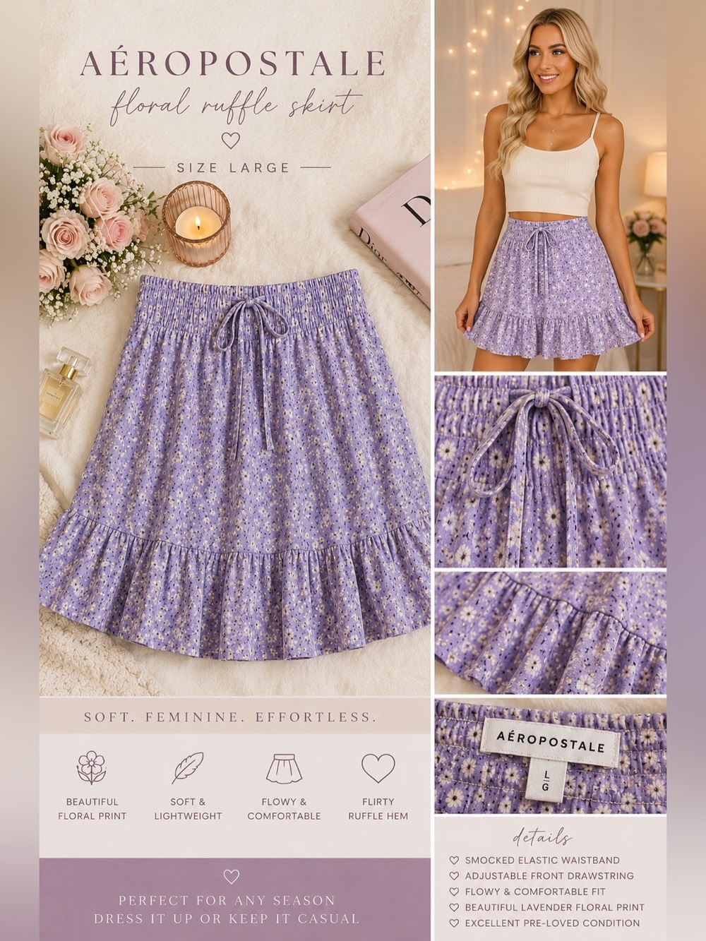 Aeropostale Lavender Floral Ruffle Mini Skirt